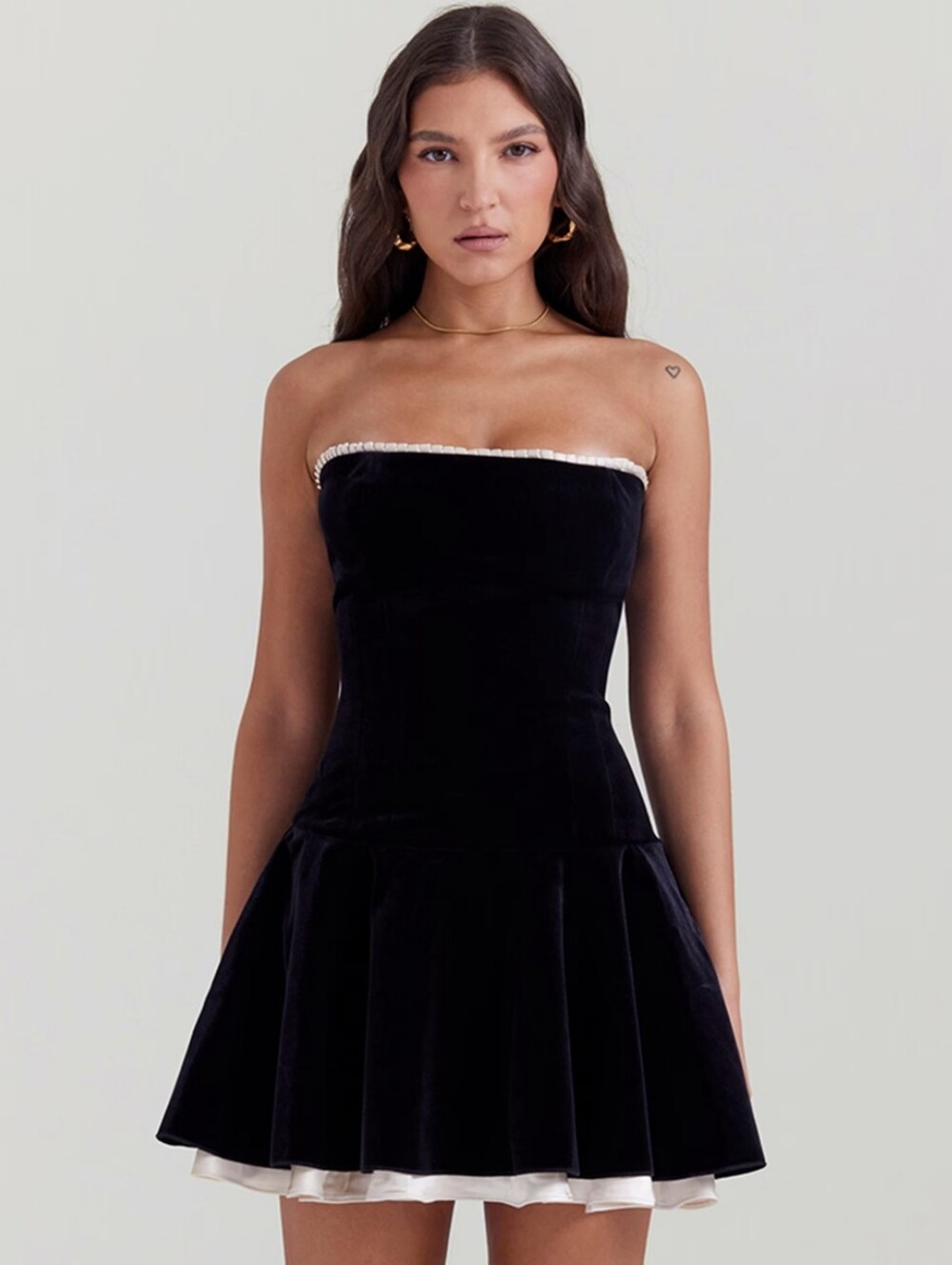 House of CB Marilla Black Velvet Strapless Corset Mini Dress Luxury Party Size M